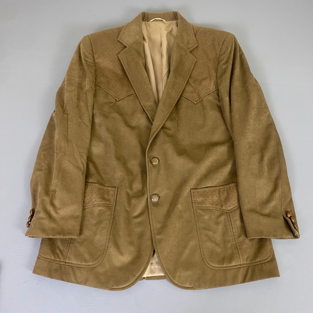 Circle Ranch Western Wear Suede Leather Blazer Jacket Mens 44R‎ Tan Perforated